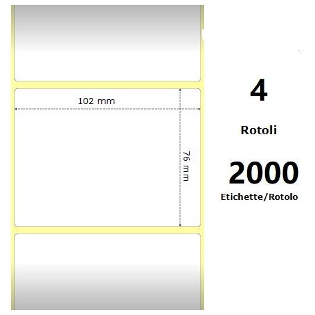 White 102x76mm, 2000 Et/Rotolo Z-1000D 4x3x 3 Core, 4 Rolls