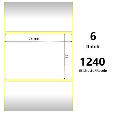 White 76x51mm,1240 Et/Rotolo Z-4000D, 3x2x1 Core, 6 Rolls