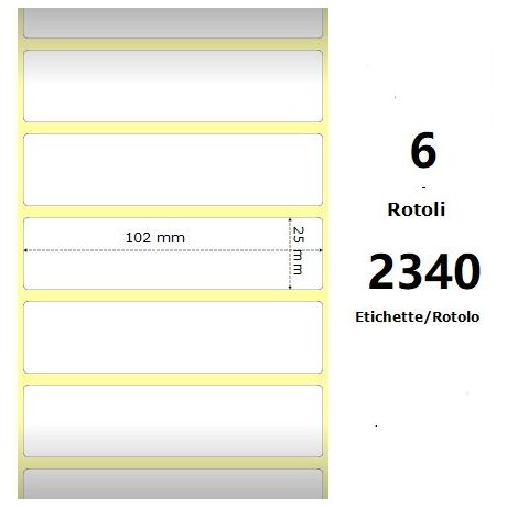 White 102x25mm,2340 Et/Rotolo Z-4000D, 4x1x1 Core, 6 Rolls