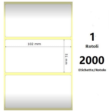 White 102x51mm, 2000 Et/Rotolo Z-2000D 4x2x3 Core, 1 Rolls