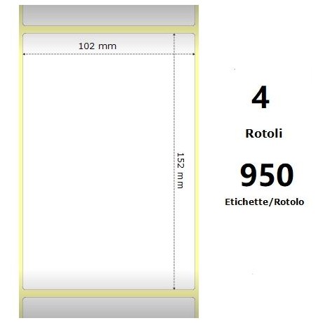 White 102x152mm,950 Et/Rotolo Z-2000D, 4x6x3 Core, 4 Rolls