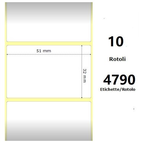 White 51x32mm,4790 Et/Rotolo Z-1000D, 2x1.3x3 Core, 10 Rolls