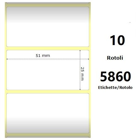 White 51x25mm,5860 Et/Rotolo Z-1000D, 2x1x3 Core ,10 Rolls