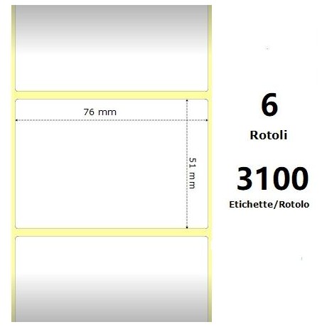 White 76x51mm,3100 Et/Rotolo Z-1000D, 3x2x3 Core, 6 Rolls