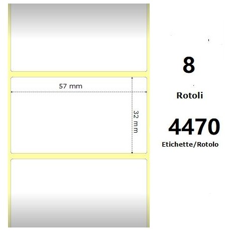 White 57x32mm,4470 Et/Rotolo Z-1000D,2.2x1.3x3 Core,8 Rolls