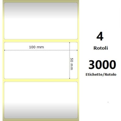 White 100x50mm,3000 Et/Rotolo Z-1000D, 3.9x2x3 Core, 4 Rolls