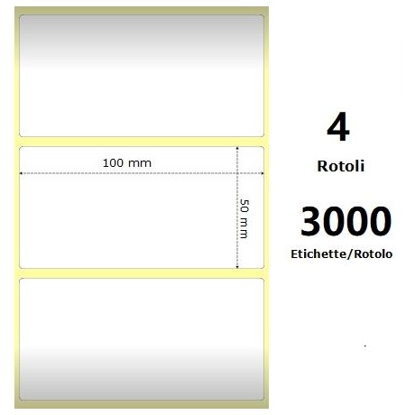 White 100x50mm,3000 Et/Rotolo Z-1000D, 3.9x2x3 Core, 4 Rolls