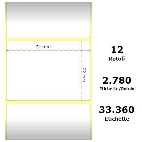 White 31x22mm,2780 Et/Rotolo Z-2000D,1.2x0.9x1Core, 12 Rolls