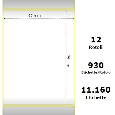 White 57x76mm,930 Et/Rotolo Z-2000D, 2.2x3x1 Core, 12 Rolls