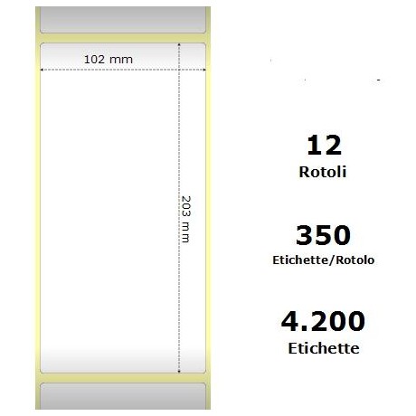 White 102x203mm, 350 Et/Rotolo Z-1000D,4x8x1 Core ,12 Rolls