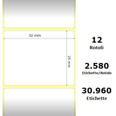 White 32x25mm, 2580 Et/Rotolo Z-2000D 1.3x1x1 Core, 12 Rolls