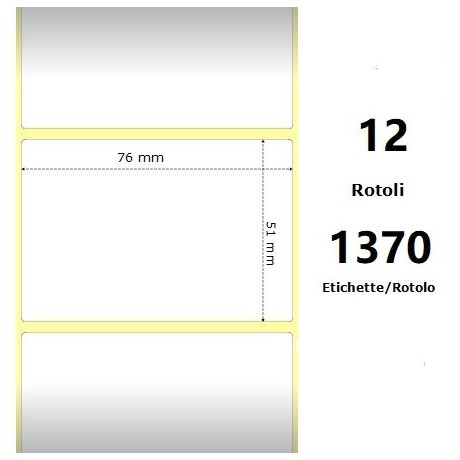 White 76x51mm, 1370 Et/Rotolo Z-2000D, 3x2x1 Core, 12 Rolls