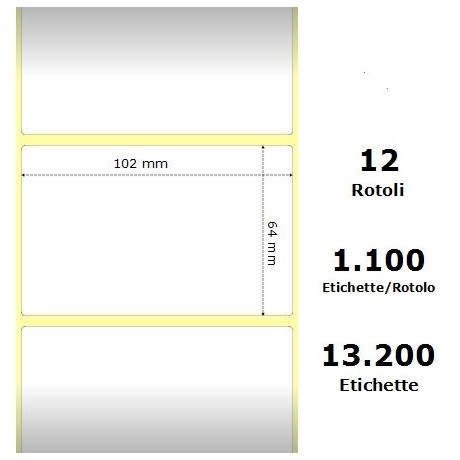 White 102x64mm, 1100 Et/Rotolo Z-2000D 4x2.5x1Core, 12 Rolls