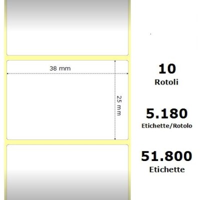 White 38x25mm, 5180 Et/Rotolo Z-2000D, 1.5x1x3 Core, 10Rolls