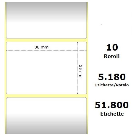 White 38x25mm, 5180 Et/Rotolo Z-2000D, 1.5x1x3 Core, 10Rolls