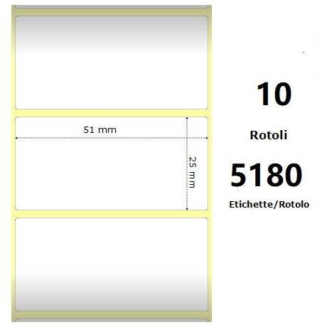 White 51x25mm, 5180 Et/Rotolo Z-2000D, 2x1x3 Core, 10 Rolls