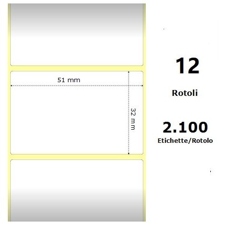 White 51x32mm,2100 Et/Rotolo Z-1000D, 2x1.3x1 Core, 12 Rolls