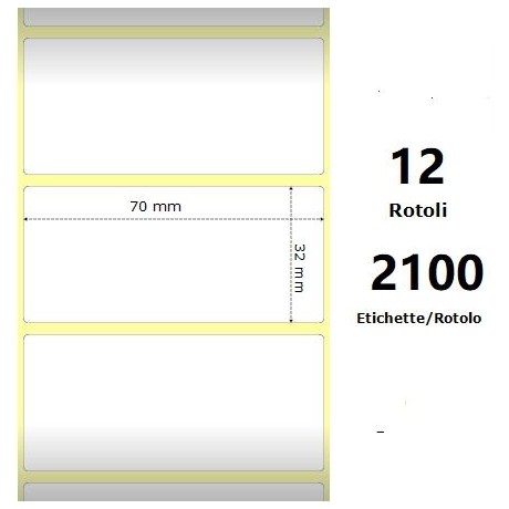 White 70x32mm,2100 Et/Rotolo Z-1000D,2.8x1.3x1Core ,12 Rolls