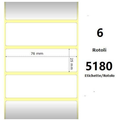 White 76x25mm,5180 Et/Rotolo Z-1000D, 3x1x3 Core, 6 Rolls